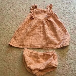 Charming Peach Dress and Diaper Cover Set